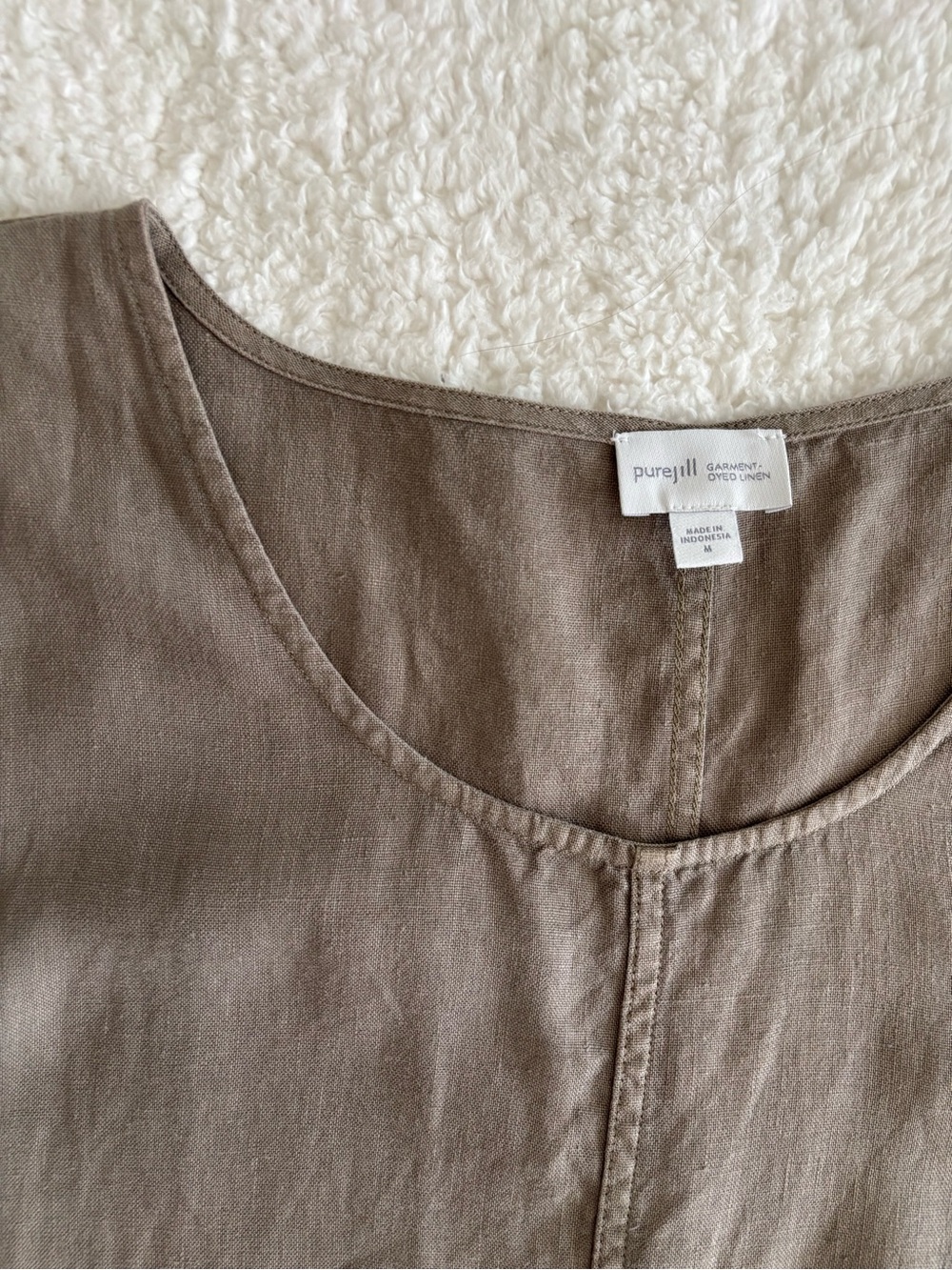 J. Jill Pure Jill Garment Dyed Linen Shift Dress Light Olive Khaki Green Sz M - Picture 3 of 4